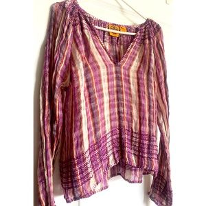 AMAZING TORY BURCH Sheer Linen Long-Sleeved Blouse Size Small 🤍✨